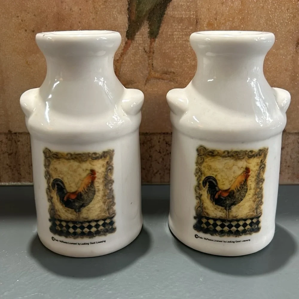 Vintage Kate McRostie ceramic rooster milk jug salt & pepper shakers